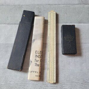 K&E Beginners Slide Rule 4058W Leather Case & Instructions Made In USA Vintage C